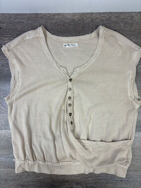 Free People We The Free Henley Top | Boho Stich Back | Neutral Taupe | Small